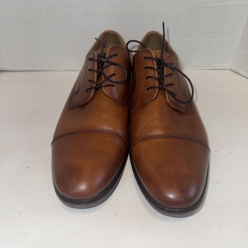 Aldo Dress Shoes Men's 13M Cognac Brown Leather Cap Toe Oxford Lace Up